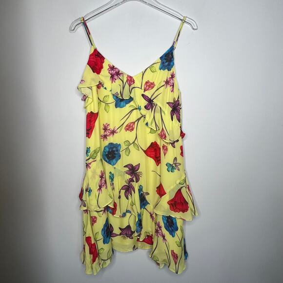 Parker Yellow Ruffle Floral Holly Mini Dress Size 10 - Picture 4 of 9